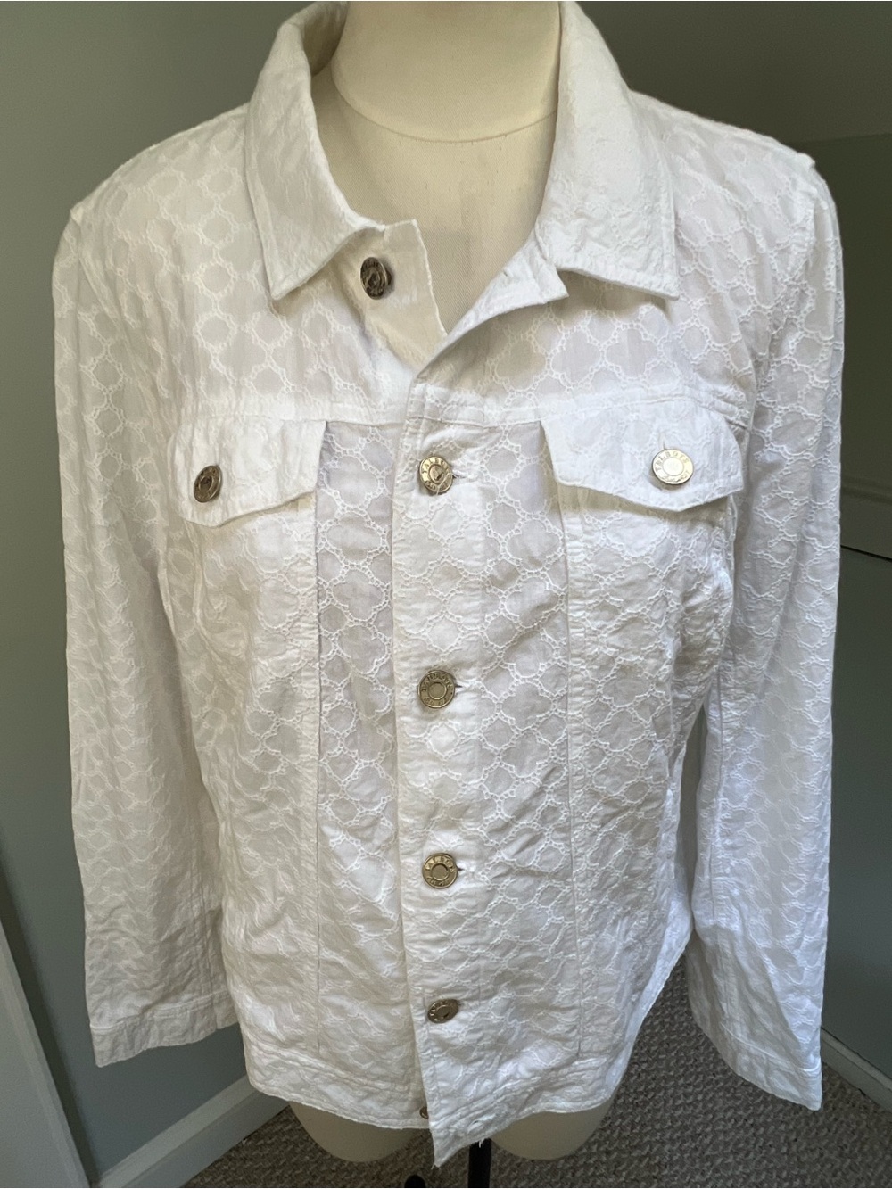 Talbots White Textured Button-Front Jean Jacket - Picture 2 of 8
